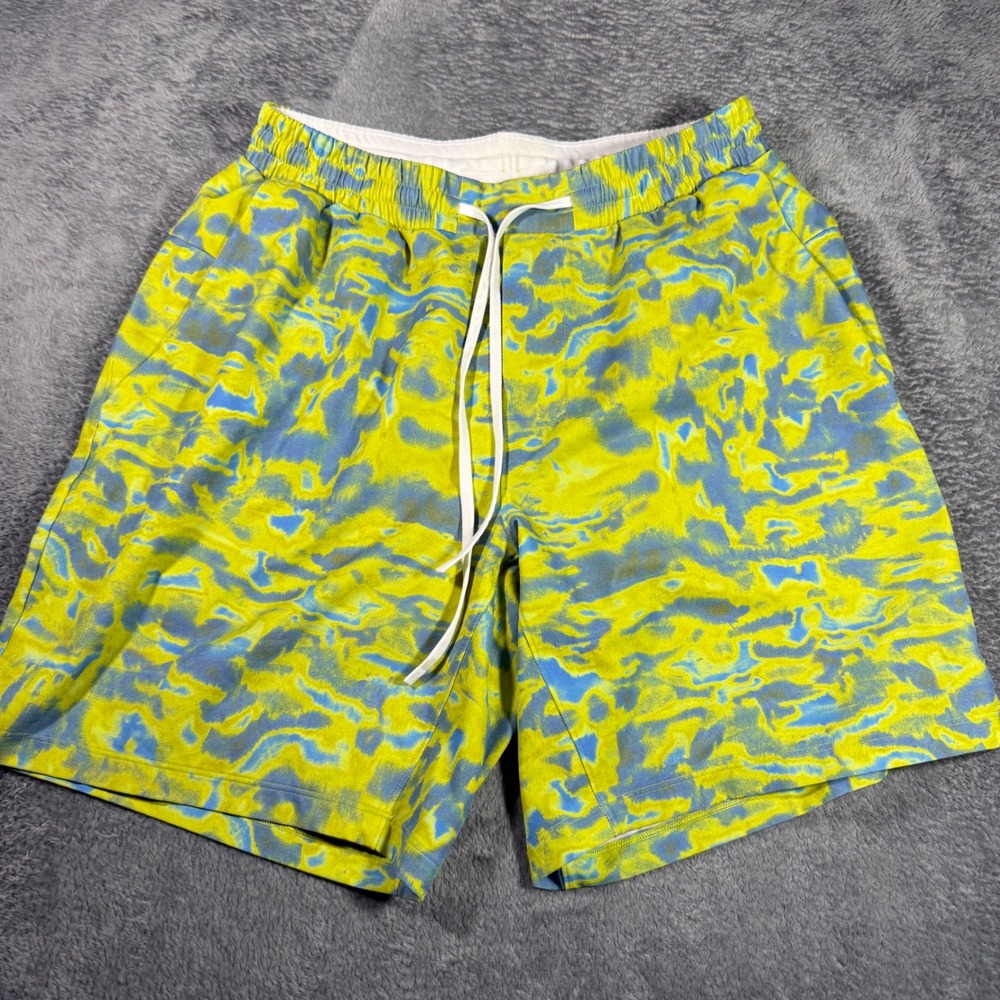 Lululemon Channel Cross Swim Shorts 7" Mens Yellow Blue Sz M Tie Dye Print